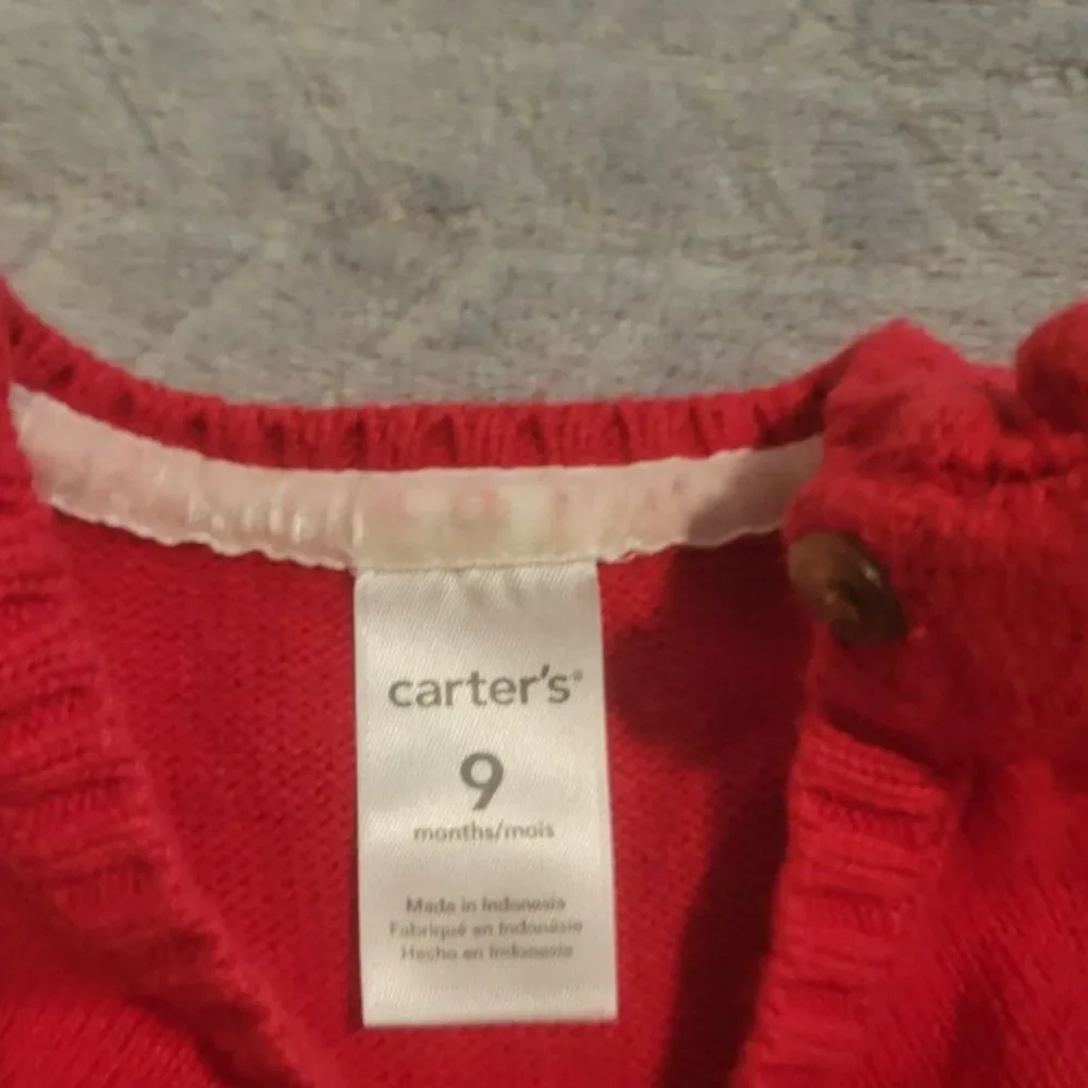 Carter's Just One You Red Sweater Dress & Polka Dot Reindeer Footed Pajamas 9M
